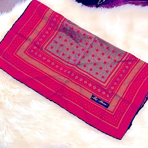 Chic_Classy Vintage Maroon Geometric Printed Square Scarf~By Designer Bill Blass - Picture 8 of 16